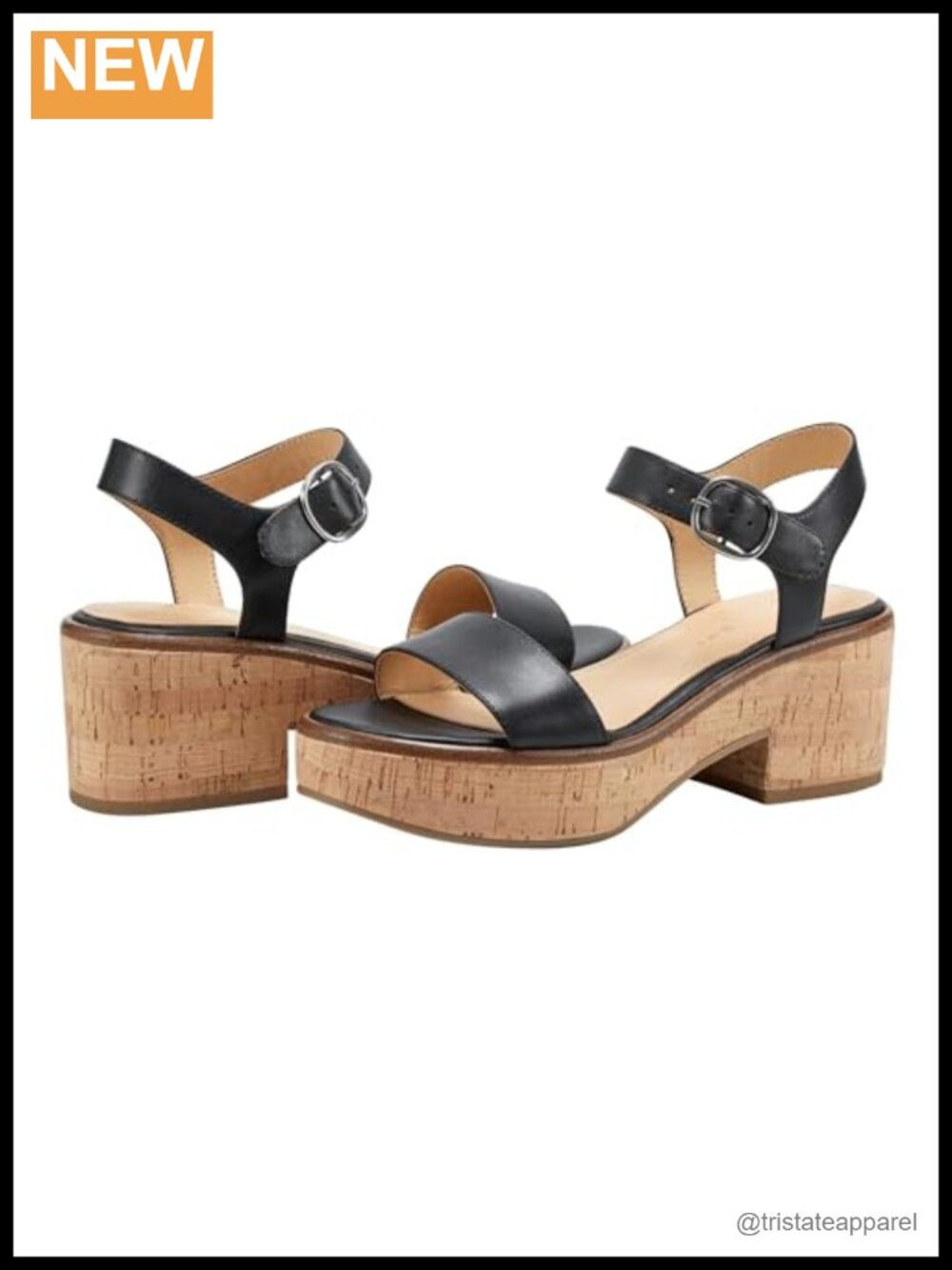 Leather Block Heel Ankle Strap Sandal, Almond Toe Walking